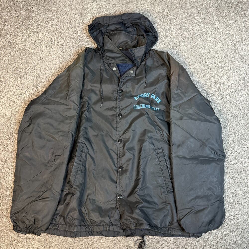 Vintage 70s Champion Jacket Mens L Black Running Man Ashbury Park Coach Lined